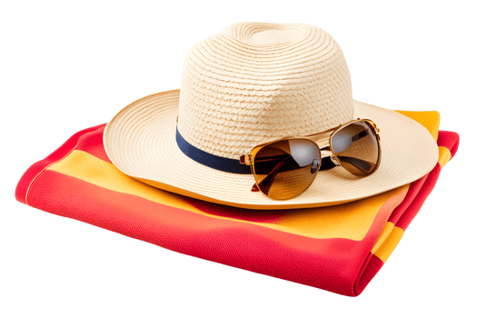 Hat and Sunglasses on Beach Towel Isolated on Transparent Background png