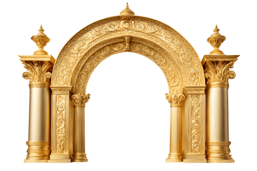 Golden Ornamental Arch with Columns Isolated on Transparent Background png
