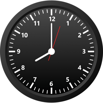 Realistic office clock. Wall round watches with time arrows and clock face. illustration. png