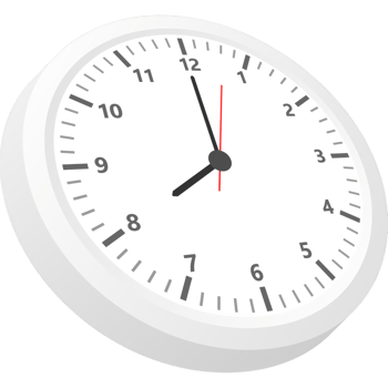 Realistic office clock. Wall round watches with time arrows and clock face in isometric position. illustration. png