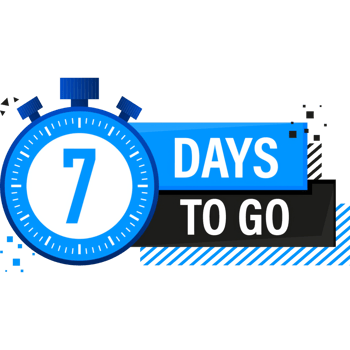 Seven Days To Go Timer Label, blue emblem banner. illustration. png