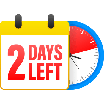 2 days left calendar. Clock icon symbol illustration. Holiday concept. Timer icon symbol illustration. sign. Countdown calendar. png