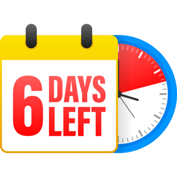 6 days left calendar. Clock icon symbol illustration. Holiday concept. Timer icon symbol illustration. sign. Countdown calendar. png
