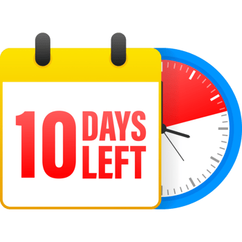10 days left calendar. Clock icon symbol illustration. Holiday concept. Timer icon symbol illustration. sign. Countdown calendar. png