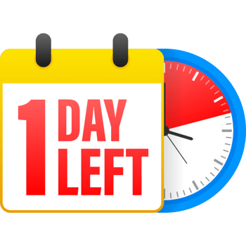 1 day left calendar. Clock icon symbol illustration. Holiday concept. Timer icon symbol illustration. sign. Countdown calendar. png