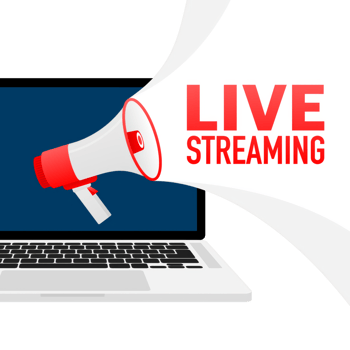 Live streaming banner in flat style on white background. Play . Web media. illustration. png