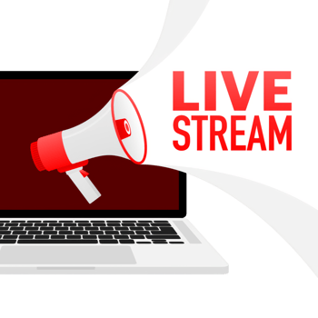 Live streaming banner in flat style on white background. Play . Web media. illustration. png