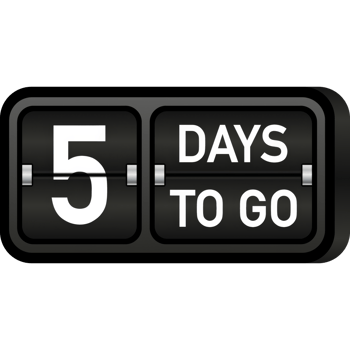 Five days to go clock, darck emblem banner. illustration. png
