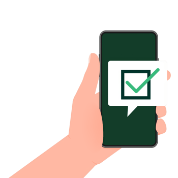 Hand holds phone with secure sign on screen on green background. illustration. png