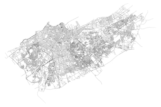 Casablanca Morocco,accurate map, detail Streets Roads Map, element template image for marketing ,product ,wall art vector