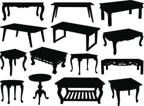 wooden desk silhouettes vector