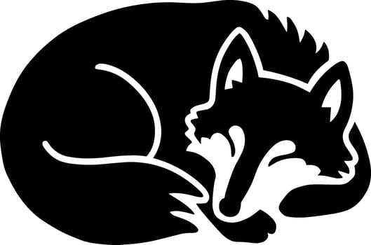 A black and white silhouette of a sleeping fox vector