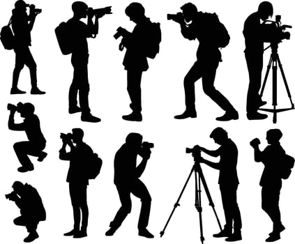 photographer man holding camera silhouette vector