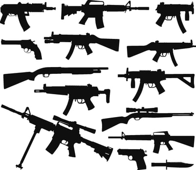 collection of weapon or guns silhouettes vector