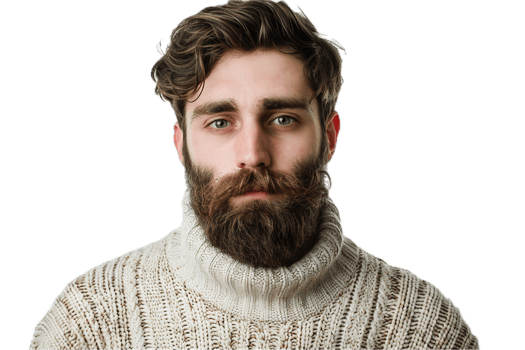 Stylish man with beard wearing a thick sweater. png