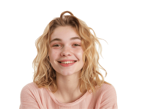 Happy Blonde Girl in Casual Outfit Smiling. png