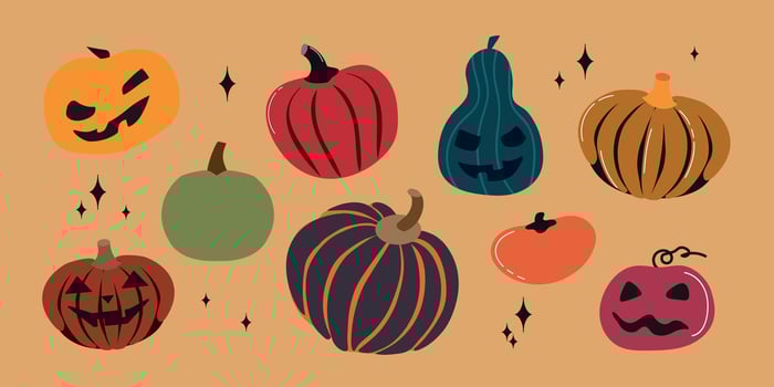 Halloween multicolored pumpkins collection set icon clipart avatar logotype isolated illustration vector