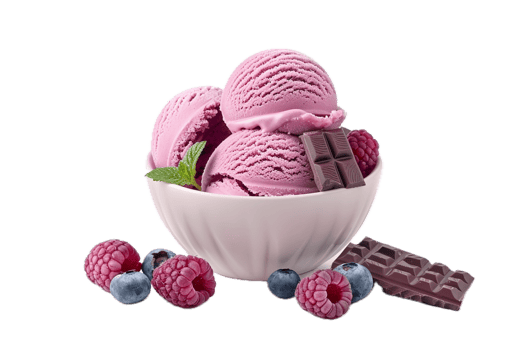 Raspberry blueberry ice cream with toppings. png