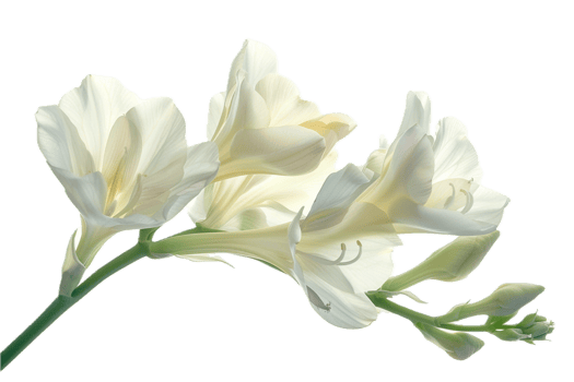 Delicate White Freesia Blooms with Buds. png