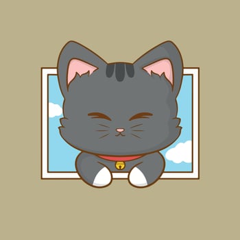 cute cat on the window cartoon design illustration vector