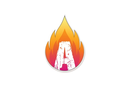 A letter logo design in fire initial in watercolor style Premium vector