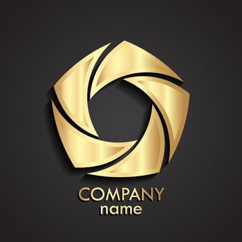 3d gold swirl logo, shutter stile shape vector