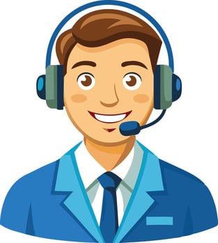 Smiling customer service representative with a headset, representing professional communication and support vector