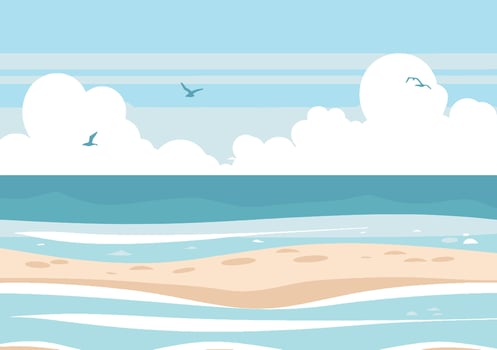 beach with sand, ocean, and clouds vector