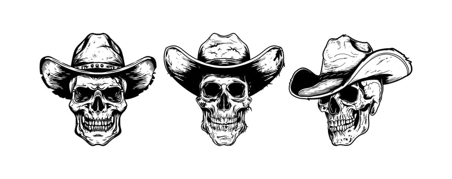 Skull wearing a cowboy hat vector