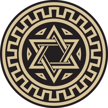 round gold and black jewish national ornament. Star of David. Semitic folk circle, pattern. Israeli ethnic sign, ring. vector
