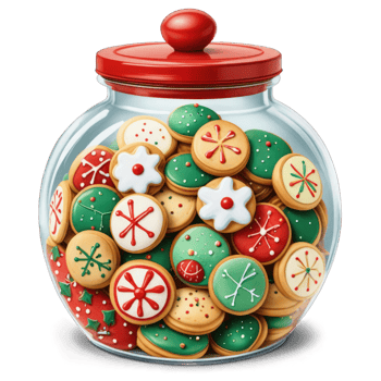A jar filled with cookies and other holiday decorations png