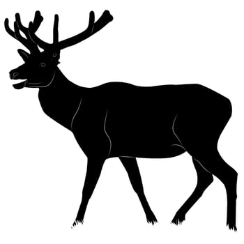 Black silhouette of a deer with antlers walking to the left vector