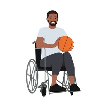 Young bearded man Athlete playing basketball sitting in wheelchair. vector