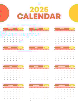 Minimalist 2025 Yearly Calendar with Bold Headers vector