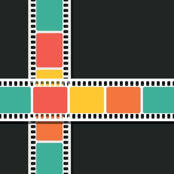 Colored movie filmstrips. Colorful film frames on dark background vector
