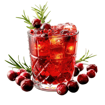 Fresh cranberry and rosemary with ice cube in clear glass object clip art and element png