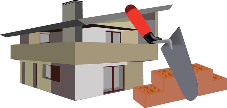 Building a new modern house with trowel and bricks vector