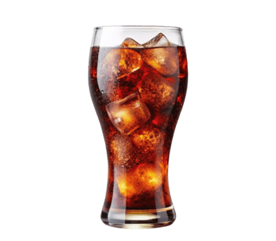 Refreshing glass of cola with ice cubes on transparent background png