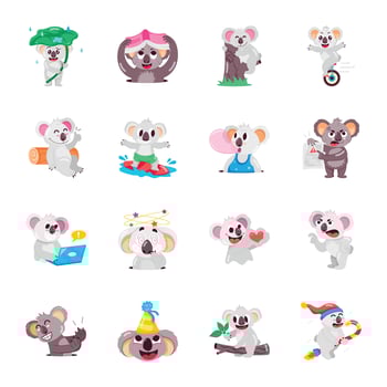 Set of Cute Koalas Flat Stickers vector