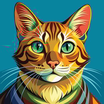 A cat with green eyes and a colorful striped coat vector