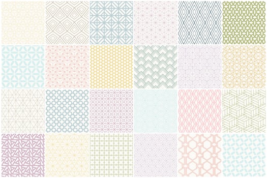 Collection of color seamless ornamental patterns. Geometric design - endless delicate backgrounds. Textile prints vector