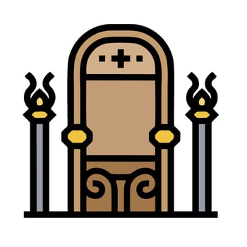The throne is surrounded by candles and a cross vector