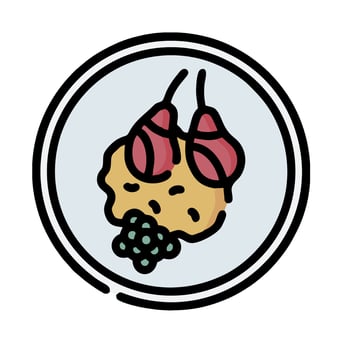 A plate with grapes and meat on it vector