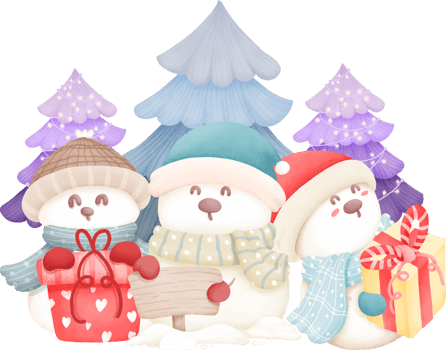 Cute little snowman holding a gift in christmas day watercolour element png
