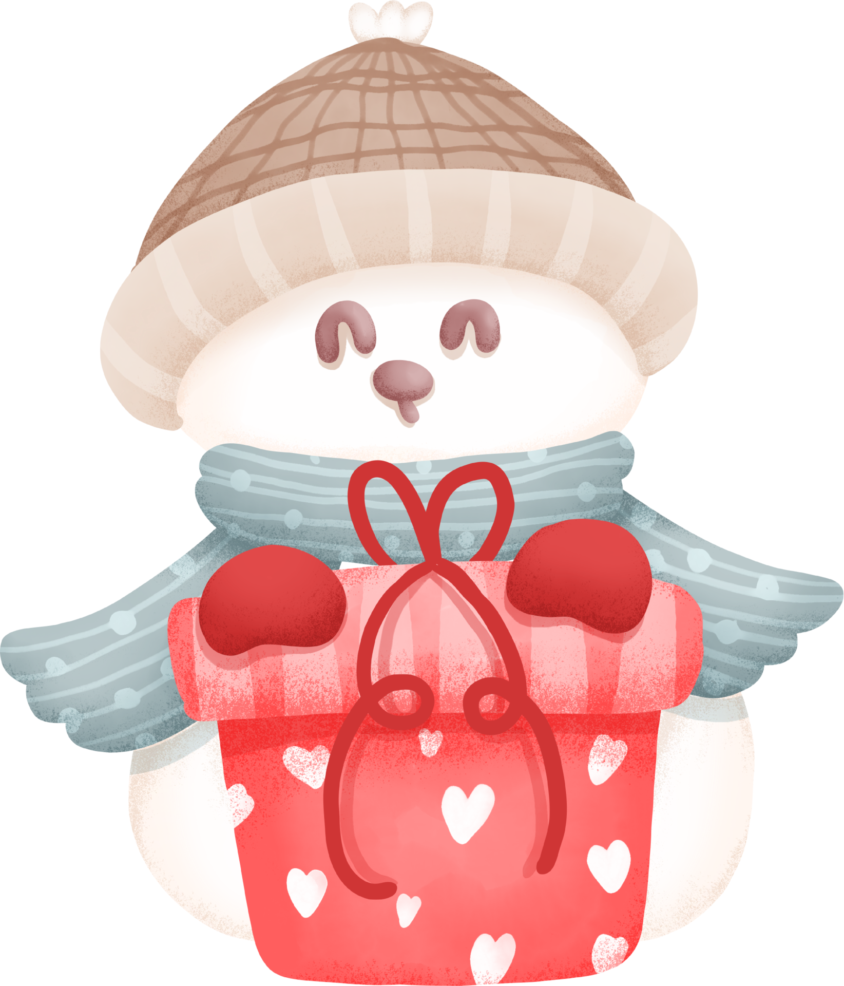 Cute snowman holding a gift in christmas day watercolour element png