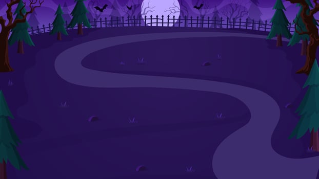 Cartoon Halloween cemetery landscape and full moon vector