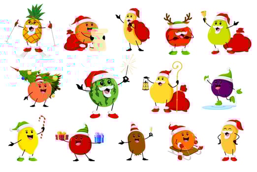 Cartoon cheerful Christmas holiday fruit character vector