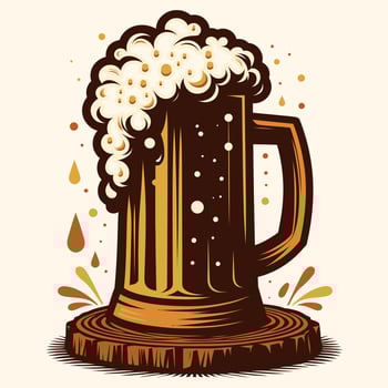 Beer mug Illustration with Beers foam and wood plate template vector