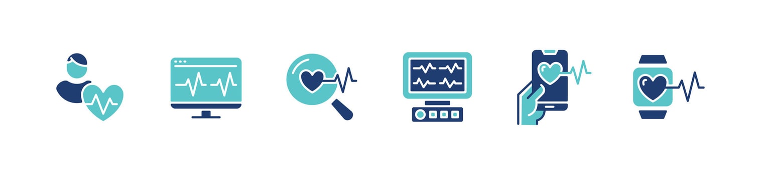 cardiogram heart pulse wave monitoring icon set heartbeat health care diagnosis symbol illustration vector