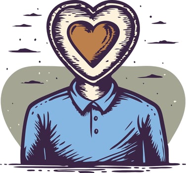 Man with heartshaped head, symbolizing love, emotions, and passion in a creative and conceptual illustration. vector